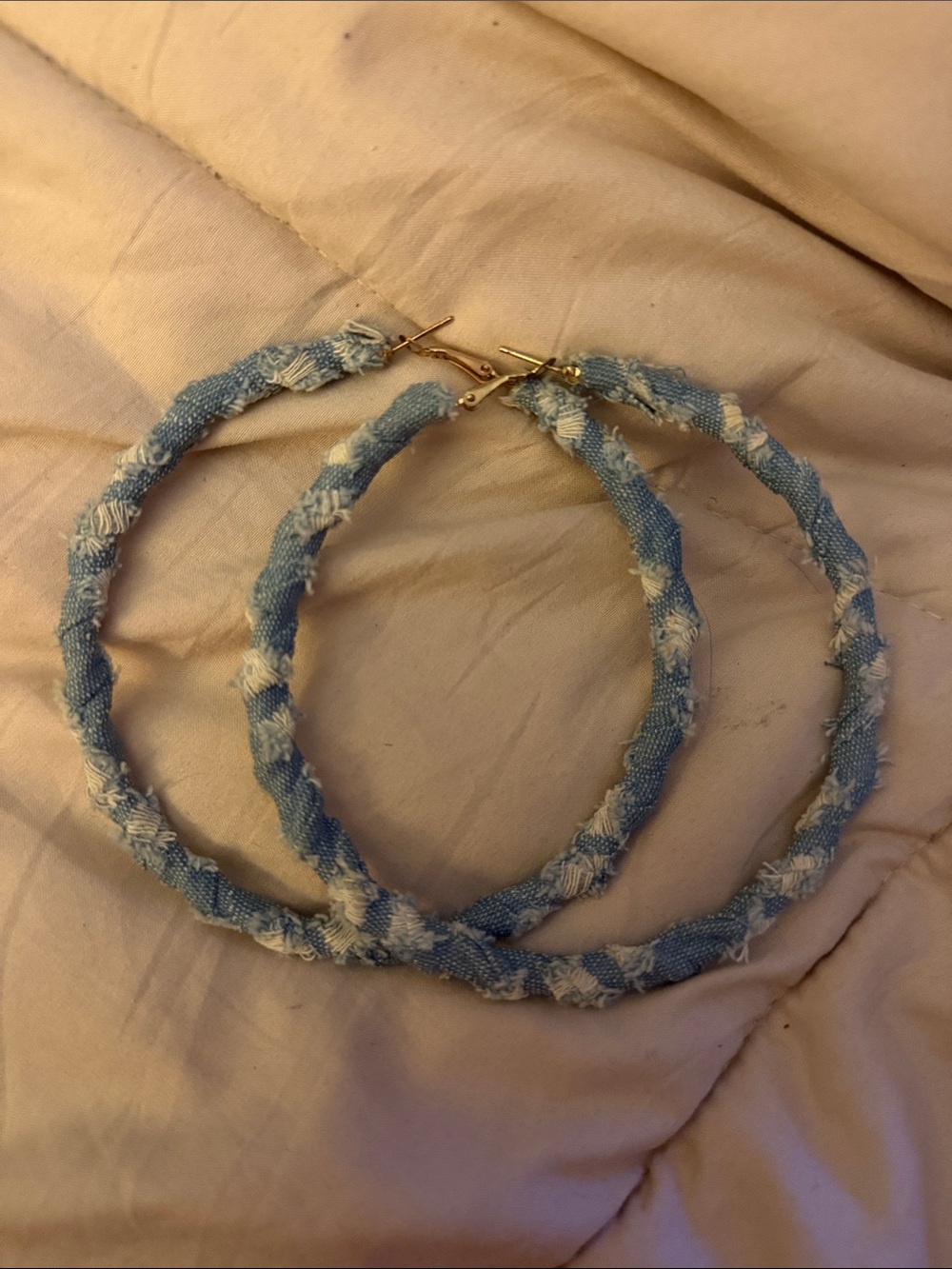 Denim Wrapped Hoop Earrings - Light Blue NWOT